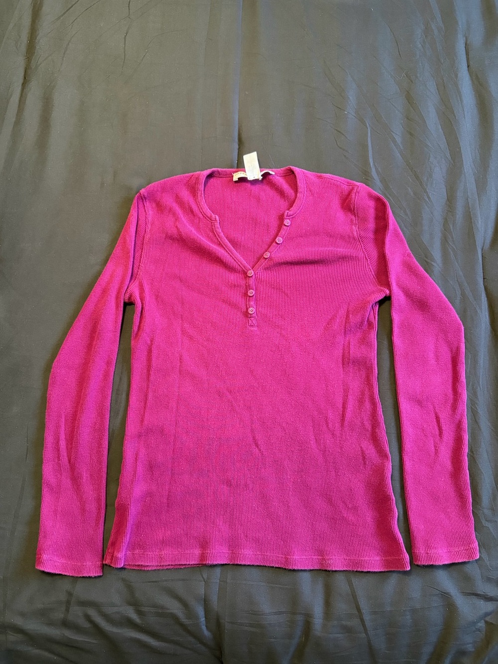 Josephine Chaus dark purple long sleeve cotton henley top. 100% cotton! Size S.